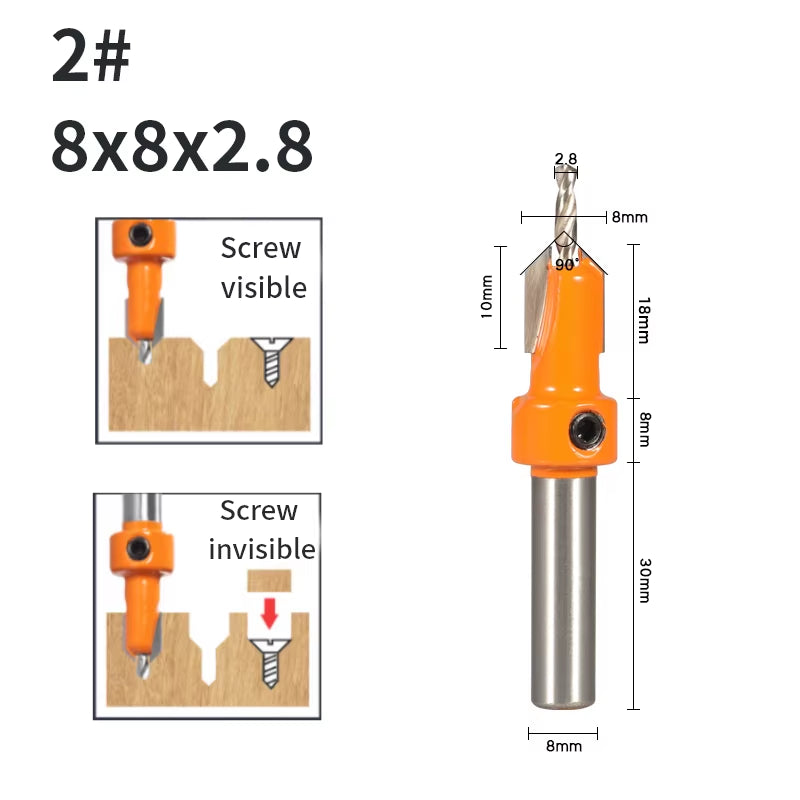 8MM Shank Hss Countersink Router Bit Screw Extractor Woodworking Milling Cutter for Wood
