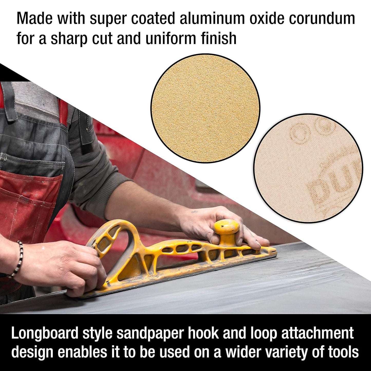 Premium - 60 Grit Gold - Hook & Loop Backing Longboard Continuous Sandpaper Roll, 2-3/4" Wide, 12 Yards Long - for Automotive & Woodworking Air File Long Board Sanders, Hand Sanding Blocks