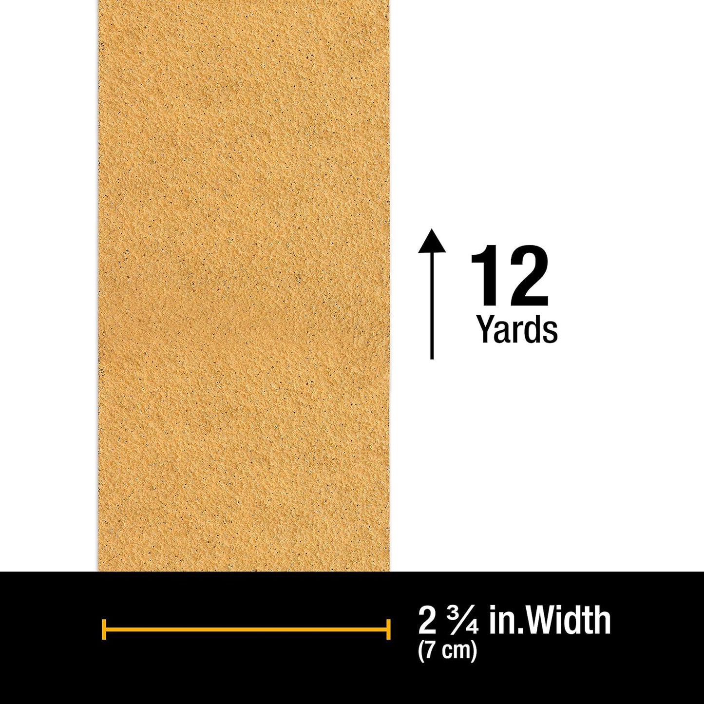 Premium - 40 Grit Gold - Hook & Loop Backing Longboard Continuous Sandpaper Roll, 2-3/4" Wide, 12 Yards Long - for Automotive & Woodworking Air File Long Board Sanders, Hand Sanding Blocks