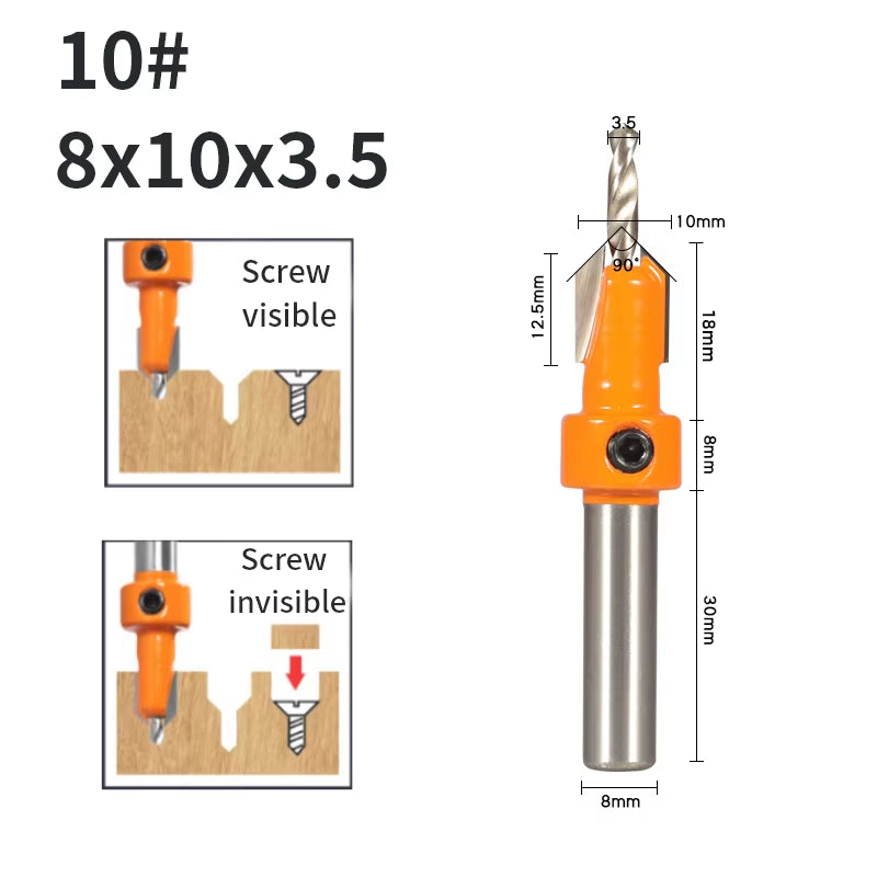 8MM Shank Hss Countersink Router Bit Screw Extractor Woodworking Milling Cutter for Wood