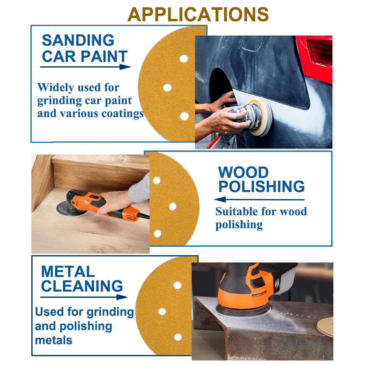 6-Inch 6-Hole Hook and Loop Sanding Discs 800-Grit, Random Orbital Sandpaper for Automotive and Woodworking, 100-Pack