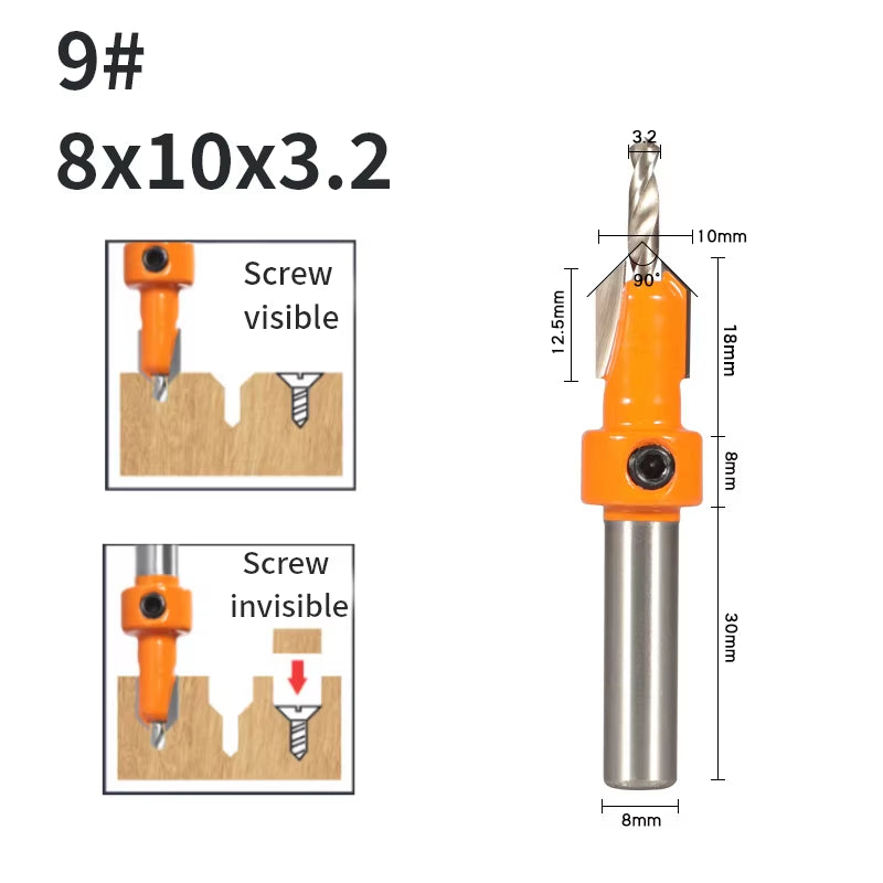 8MM Shank Hss Countersink Router Bit Screw Extractor Woodworking Milling Cutter for Wood