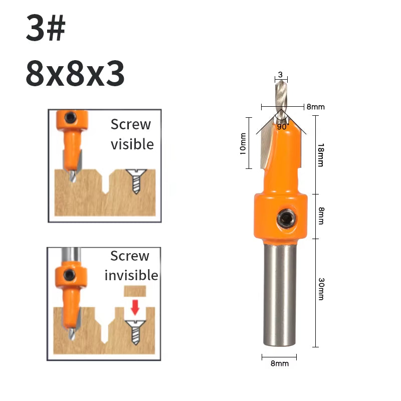 8MM Shank Hss Countersink Router Bit Screw Extractor Woodworking Milling Cutter for Wood