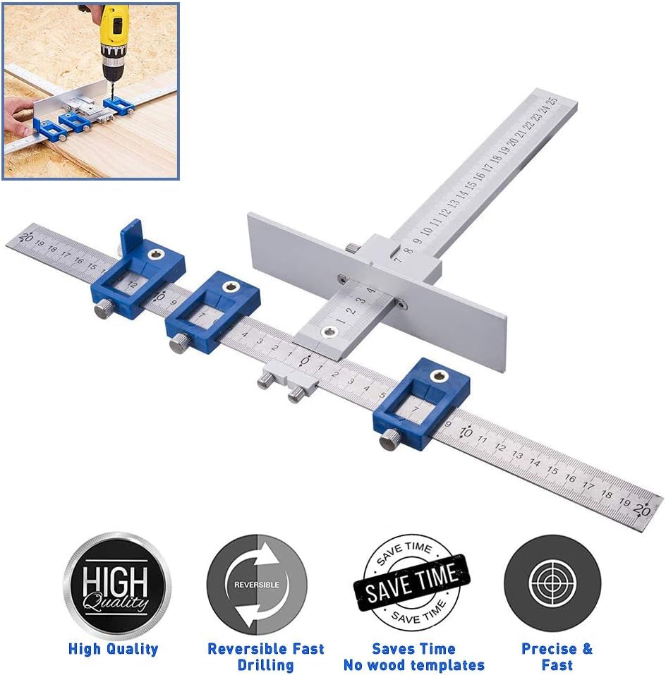 Cabinet Hardware Jig Aluminum Alloy Cabinet Jig for Handles and Pulls Drill Guide Sleeve Drawer Pull Jig Tool for Cabinet Doors Knobs and Drawer Pulls