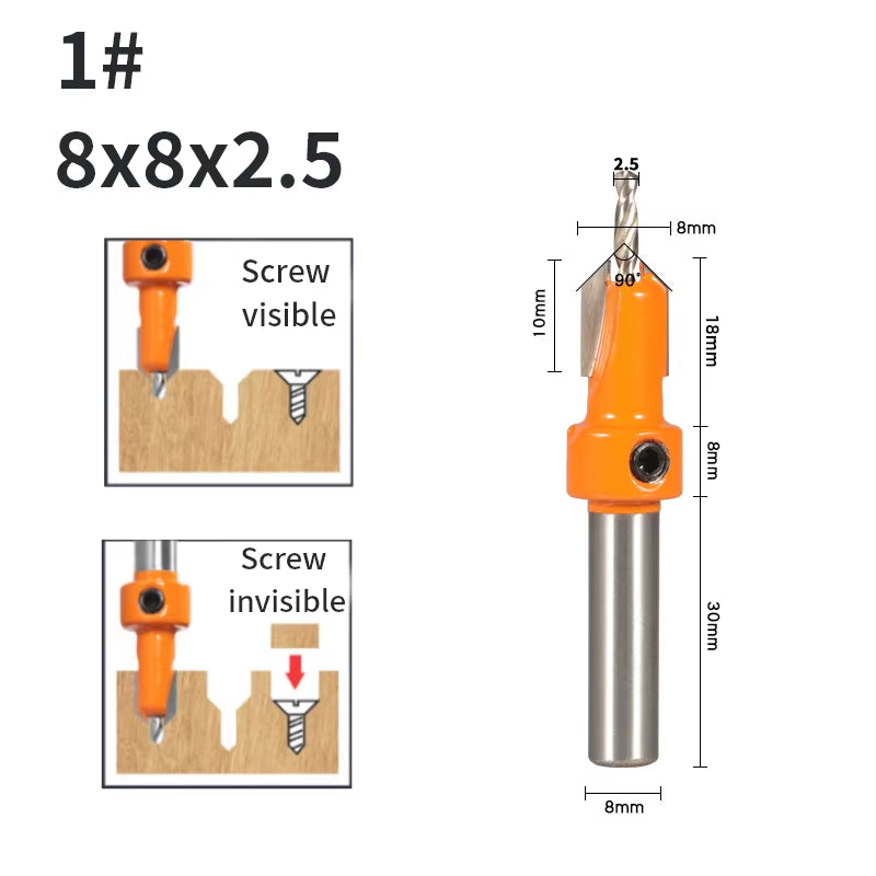 8MM Shank Hss Countersink Router Bit Screw Extractor Woodworking Milling Cutter for Wood