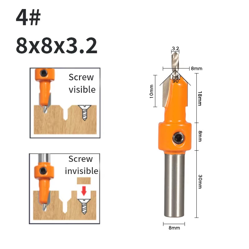 8MM Shank Hss Countersink Router Bit Screw Extractor Woodworking Milling Cutter for Wood
