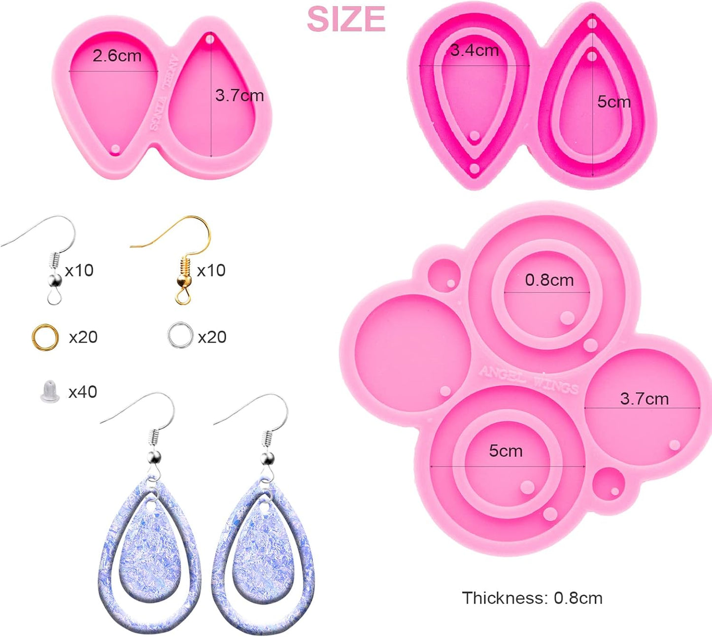 103Pcs Resin Molds Silicone Kit, 3Pcs Earring Silicone Molds for Resin Jewelry Epoxy Casting Molds, Earring Hooks and Jump Ring for DIY Unique Earring Epoxy Resin Molds, Jewellery Earring Molds