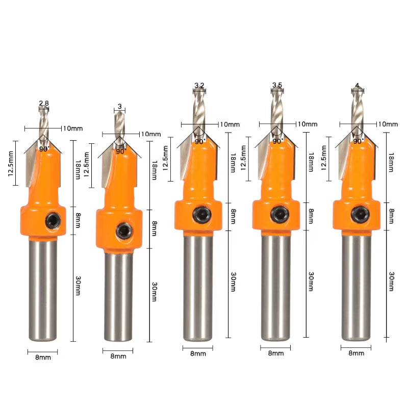 8MM Shank Hss Countersink Router Bit Screw Extractor Woodworking Milling Cutter for Wood