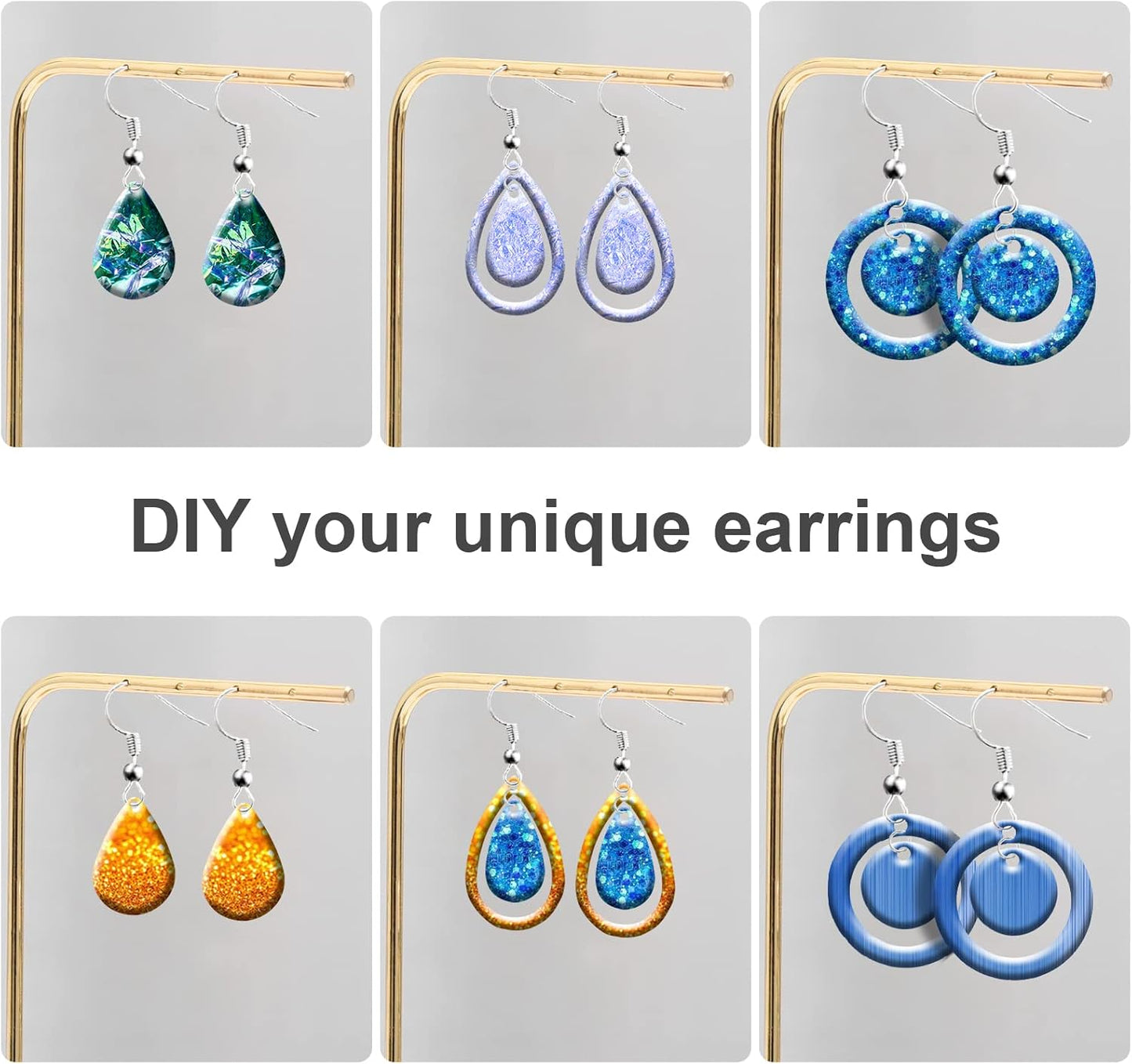 103Pcs Resin Molds Silicone Kit, 3Pcs Earring Silicone Molds for Resin Jewelry Epoxy Casting Molds, Earring Hooks and Jump Ring for DIY Unique Earring Epoxy Resin Molds, Jewellery Earring Molds