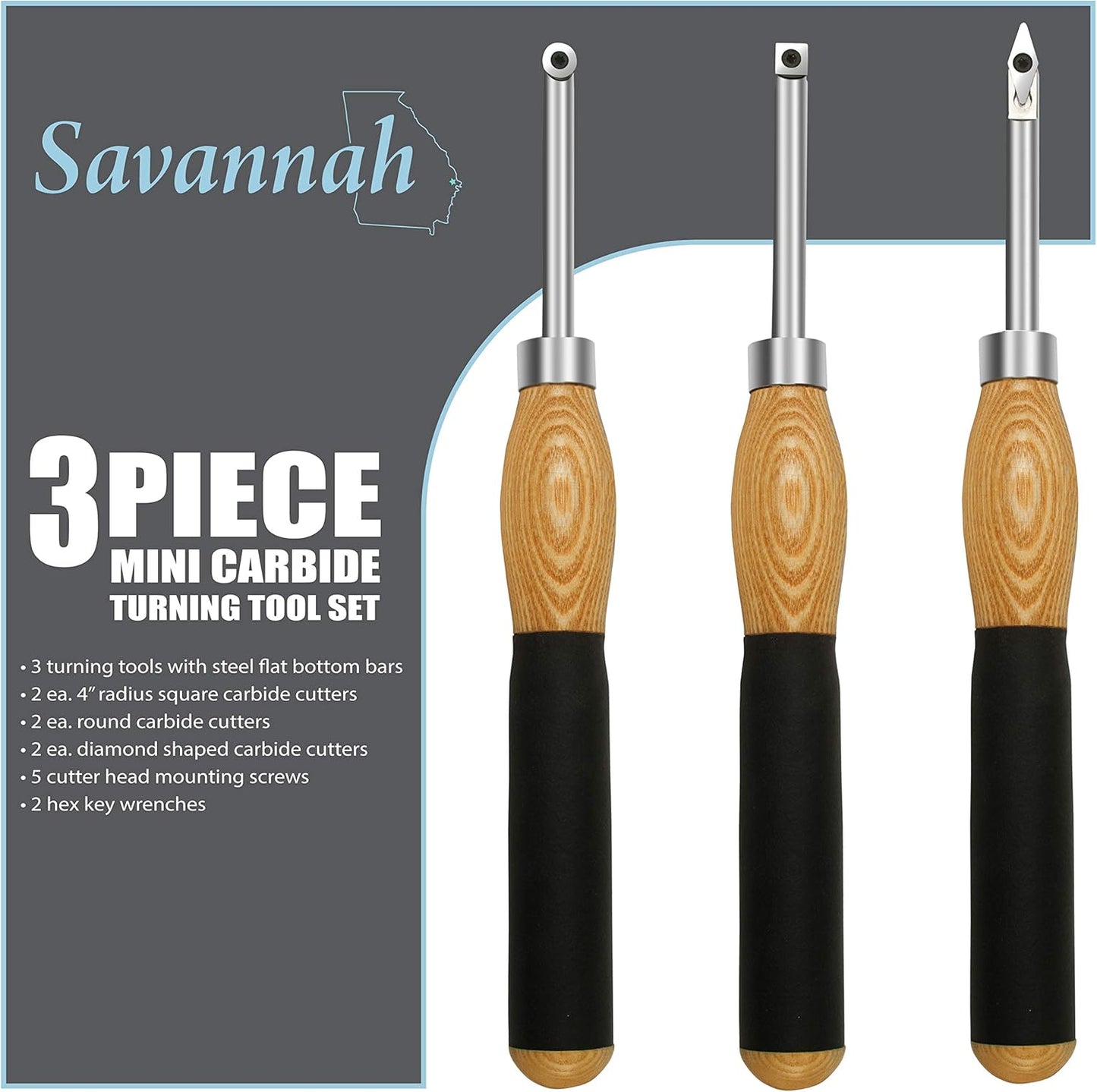 3 Piece Carbide Mini Turning Tool Set with Foam Lined Case Perfect for Turning Pens Pencils Tops Goblets Acorns Bottle Stoppers or Any Small to Mid-Size Turning Project (3Pc)