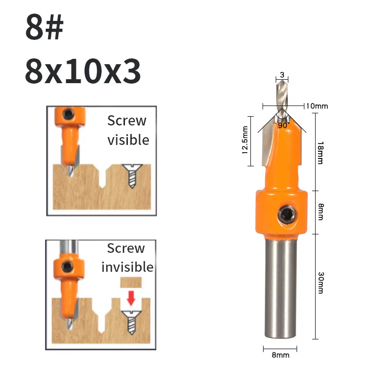 8MM Shank Hss Countersink Router Bit Screw Extractor Woodworking Milling Cutter for Wood