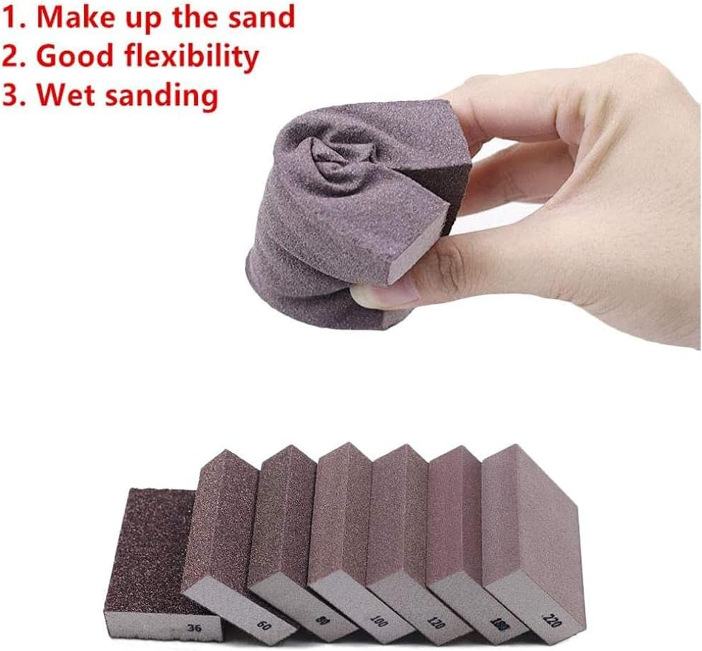 Sponge Emery Cloth Sandpaper Blocks Buffing Diamond Polishing Pads Hand Sanding Tool 6Pcs (220 Grit)