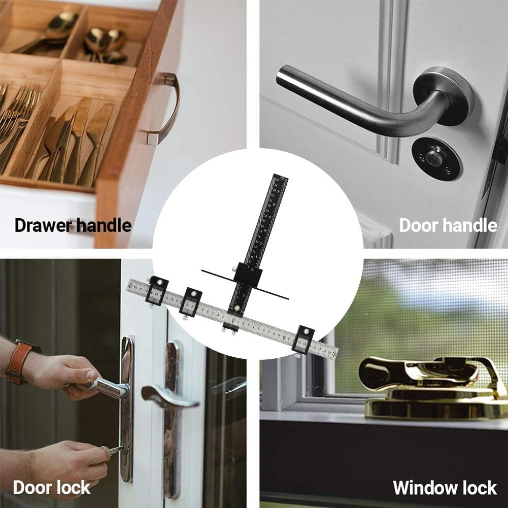 Cabinet Hardware Jig Tool Adjustable Drill Template Guide Aluminum Alloy Cabinet Handle Jig Cabinet Jig for Doors Handles Pulls Black