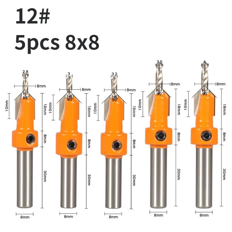 8MM Shank Hss Countersink Router Bit Screw Extractor Woodworking Milling Cutter for Wood
