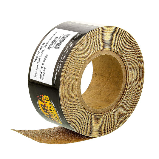 Premium - 40 Grit Gold - Hook & Loop Backing Longboard Continuous Sandpaper Roll, 2-3/4" Wide, 12 Yards Long - for Automotive & Woodworking Air File Long Board Sanders, Hand Sanding Blocks