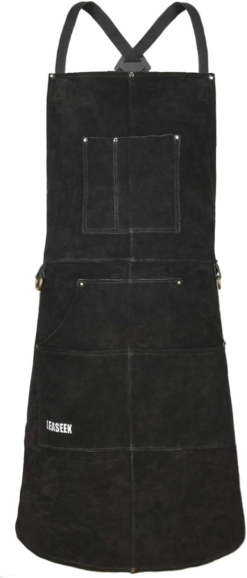 Leather Welding Apron,Heat & Flame-Resistant Heavy Duty Work Apron with 6 Pockets,Woodworking Shop Apron