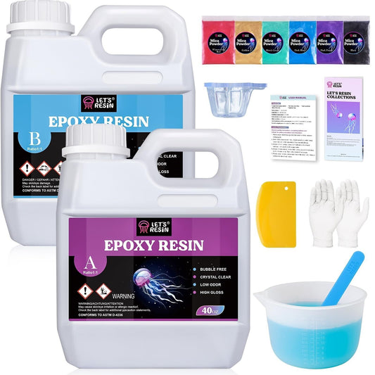 LET'S RESIN 80Oz Crystal Clear Casting Resin Kit,Bubbles Free Epoxy Resin Sup...