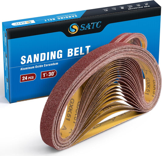 Sanding Belts 1×30-Inch Sanding Belt Belt Sander Belt Sander Paper, (4 Each of 60, 80, 120,150,240,400 Grits) Aluminum Oxide 24PCS