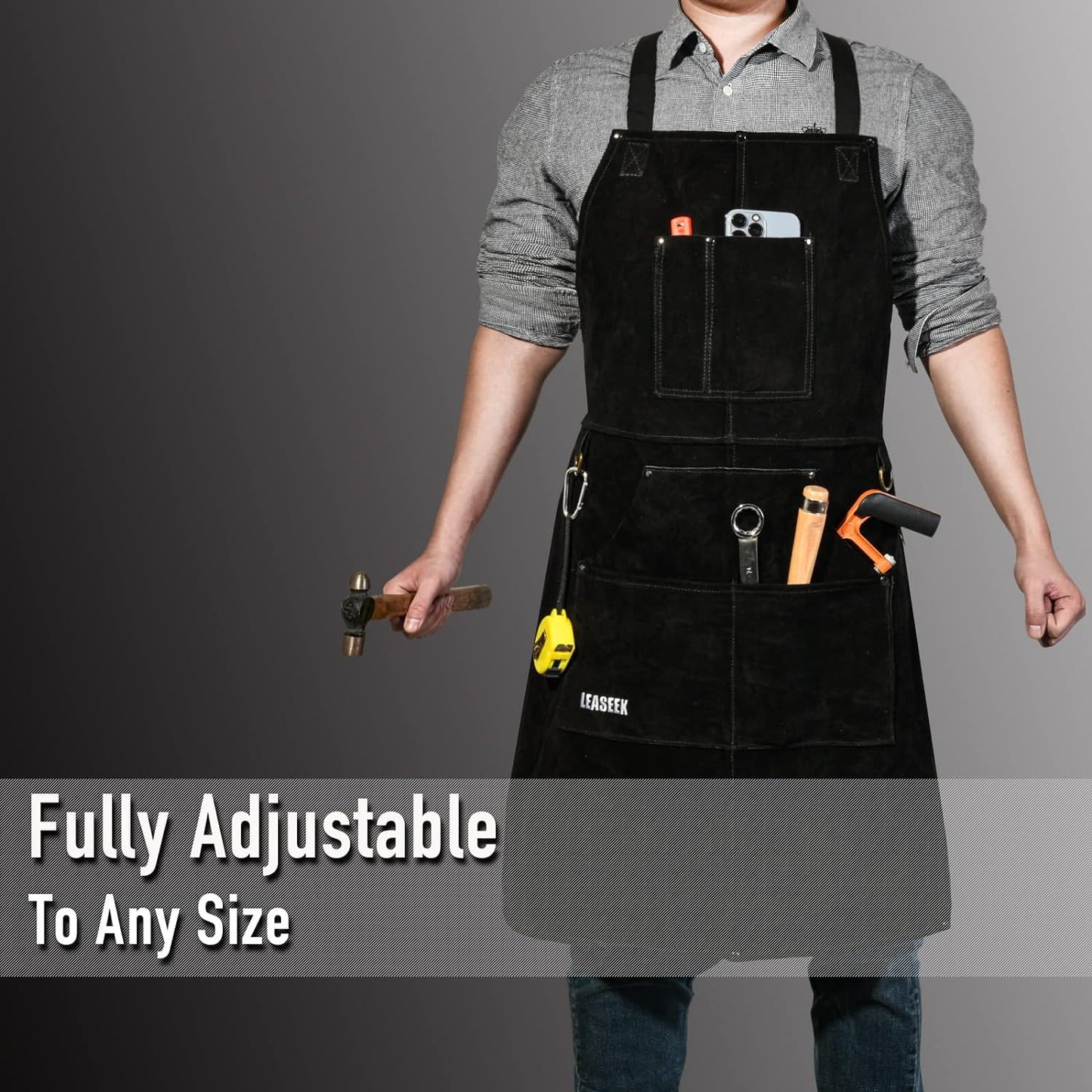 Leather Welding Apron,Heat & Flame-Resistant Heavy Duty Work Apron with 6 Pockets,Woodworking Shop Apron