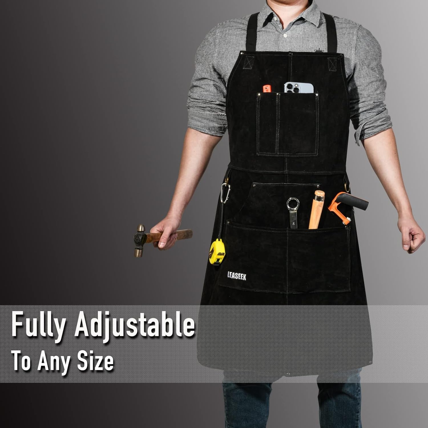 Leather Welding Apron,Heat & Flame-Resistant Heavy Duty Work Apron with 6 Pockets,Woodworking Shop Apron