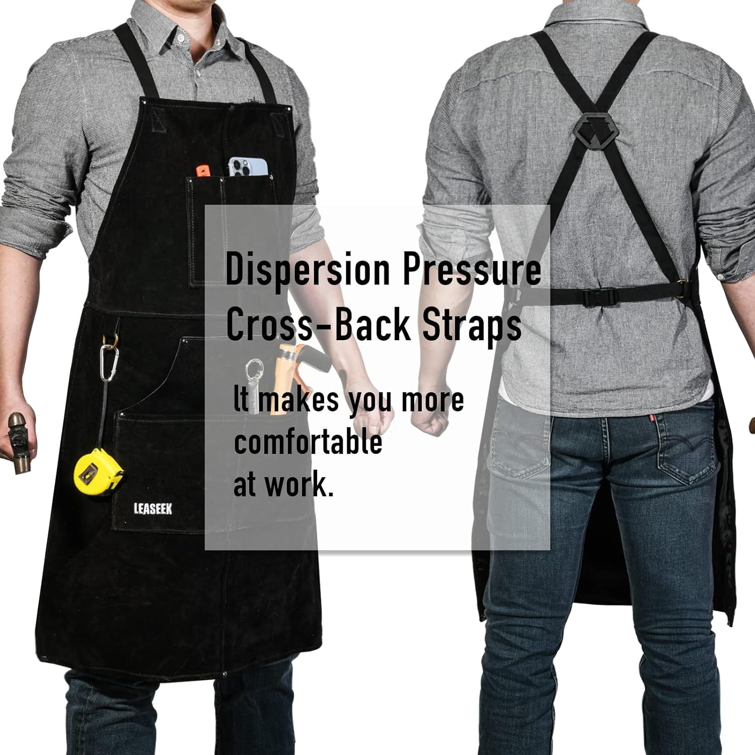 Leather Welding Apron,Heat & Flame-Resistant Heavy Duty Work Apron with 6 Pockets,Woodworking Shop Apron
