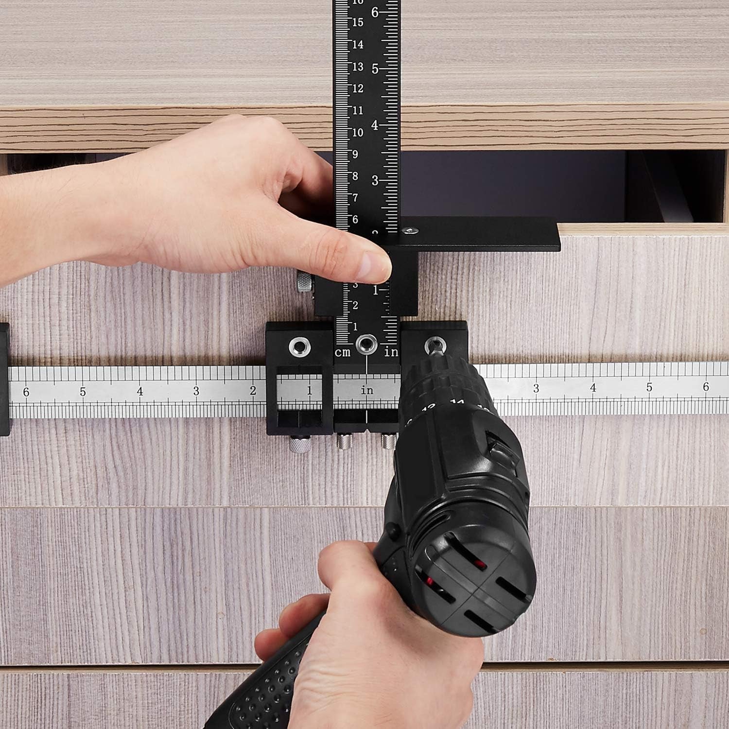 Cabinet Hardware Jig Tool Adjustable Drill Template Guide Aluminum Alloy Cabinet Handle Jig Cabinet Jig for Doors Handles Pulls Black