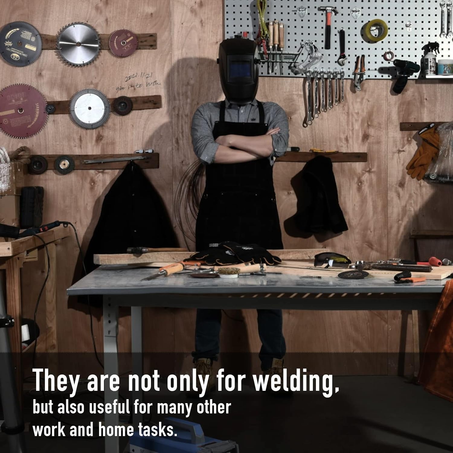 Leather Welding Apron,Heat & Flame-Resistant Heavy Duty Work Apron with 6 Pockets,Woodworking Shop Apron