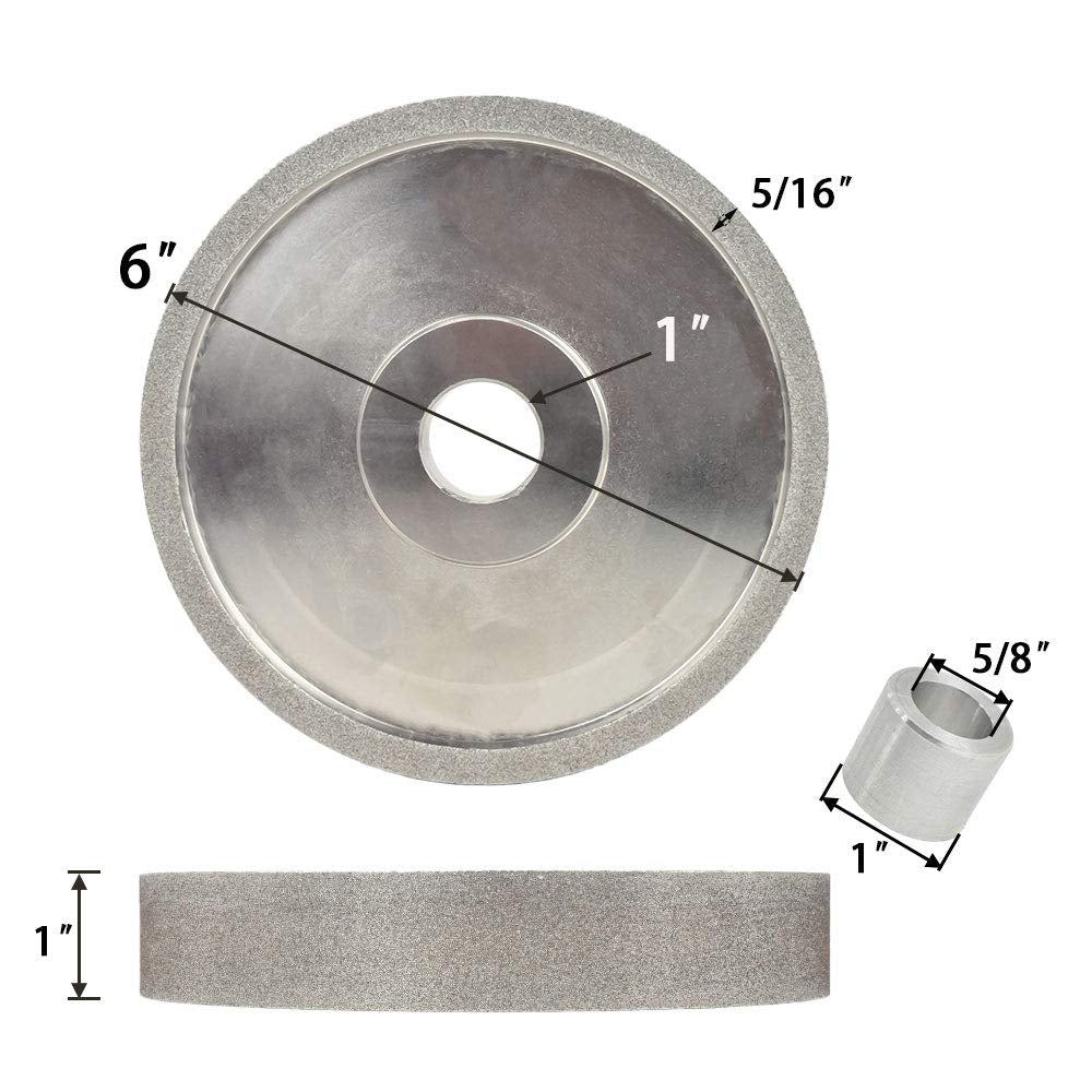 CBN Grinding Wheel 6” X 1" Wide X 1" Arbor (With 1" to 5/8" Bushing) Grit# 80 for Sharpening High-Speed Steel (HSS) Tools with Aluminum Reducing Bushing Adaptor - 1Pack