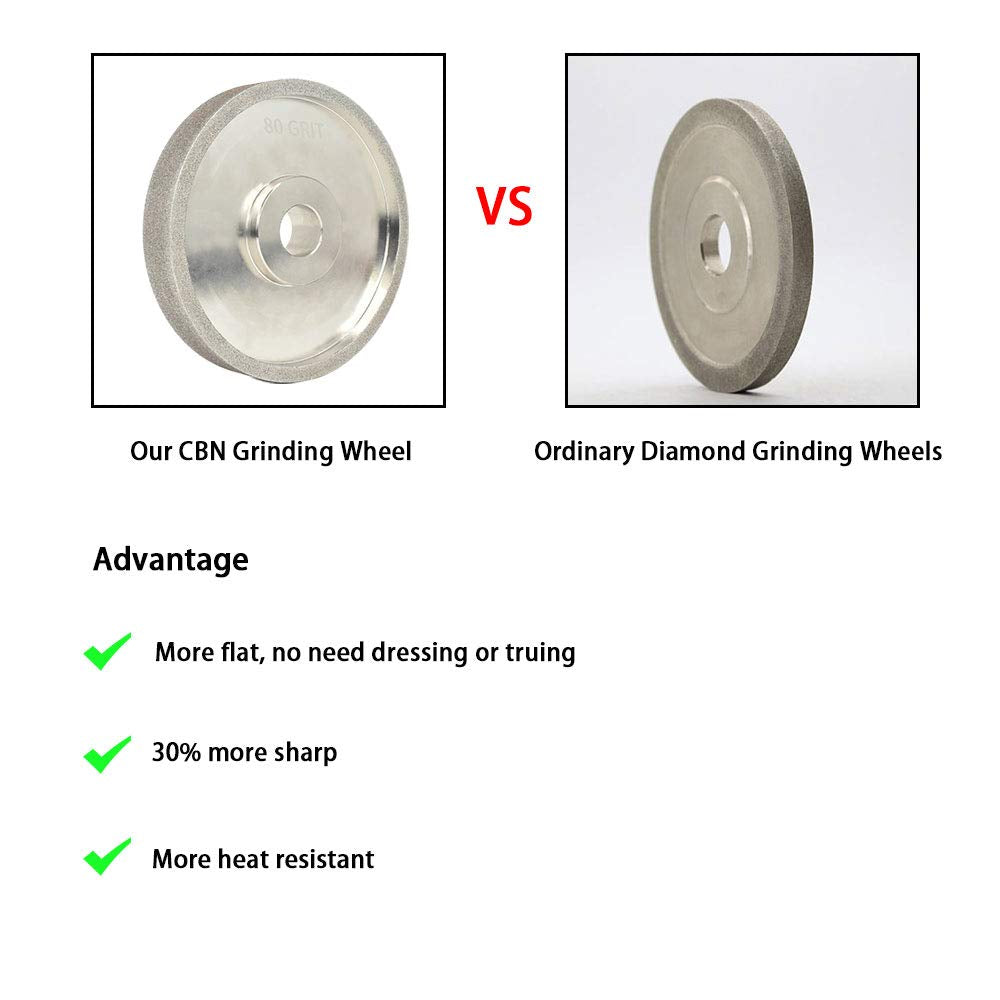 CBN Grinding Wheel 6” X 1" Wide X 1" Arbor (With 1" to 5/8" Bushing) Grit# 80 for Sharpening High-Speed Steel (HSS) Tools with Aluminum Reducing Bushing Adaptor - 1Pack