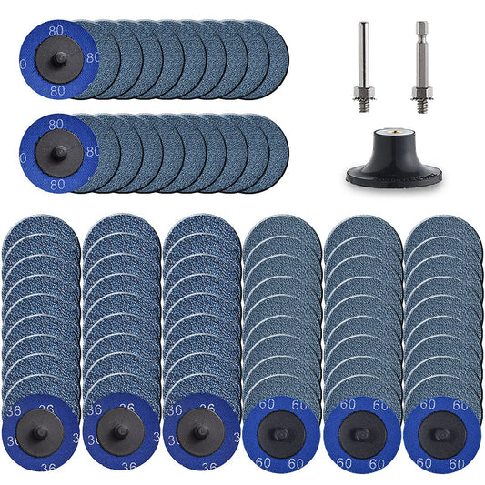 Roll Lock Disc, 80 Pcs 2 Inch Die Grinder Sanding Discs with 1/4" Disc Holder, Zirconia Coated 36/60/80 Grit for Surface Prep