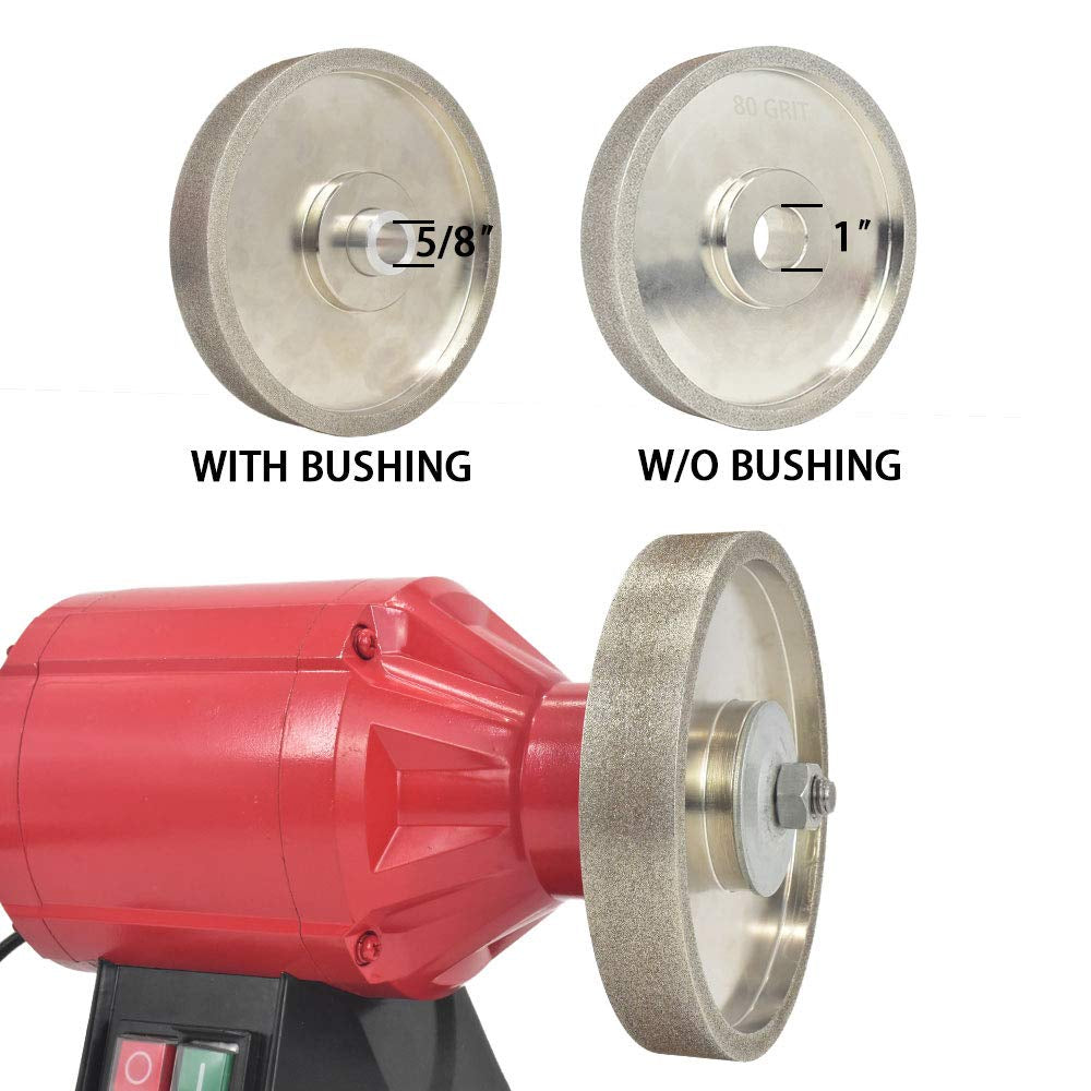 CBN Grinding Wheel 6” X 1" Wide X 1" Arbor (With 1" to 5/8" Bushing) Grit# 80 for Sharpening High-Speed Steel (HSS) Tools with Aluminum Reducing Bushing Adaptor - 1Pack